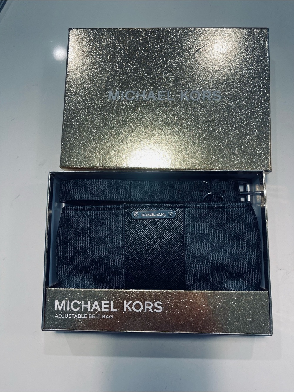 Michael Kors Men's Black MK Logo Belt Bag with Textured Center Panel